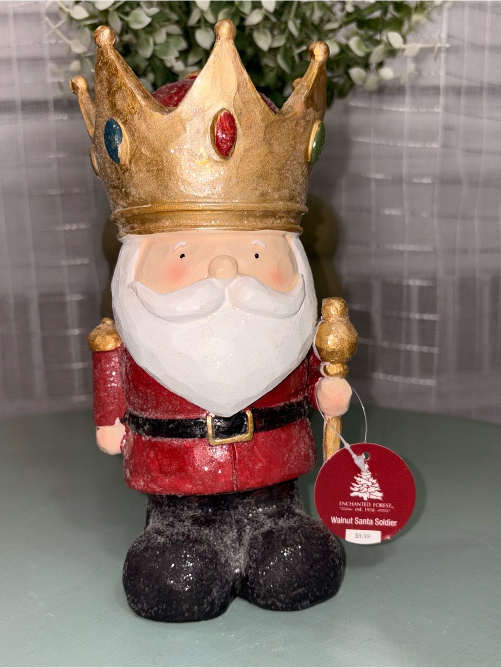 Enchanted Forest Walnut Santa Soldier King Christmas Figurine NWT